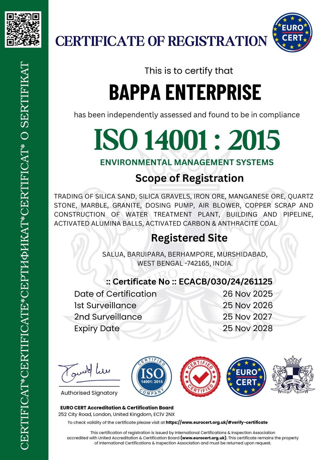 ISO 14001:2015 certificate